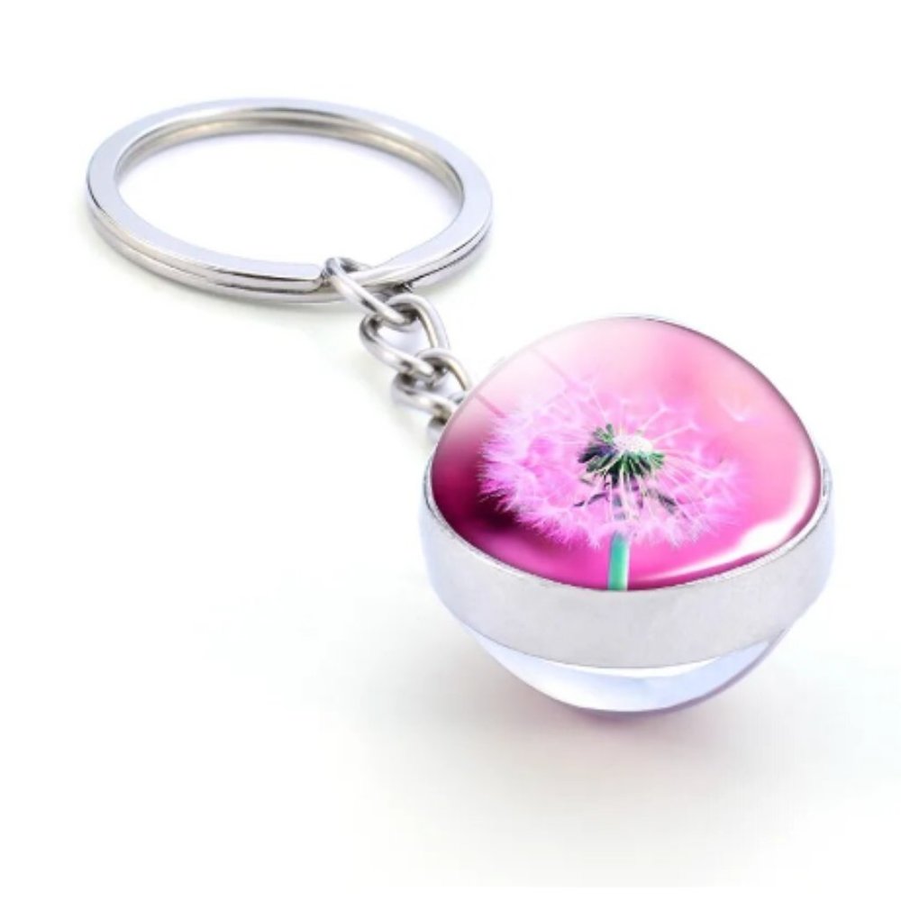 Pink Dandelion Cabochon Key Ring